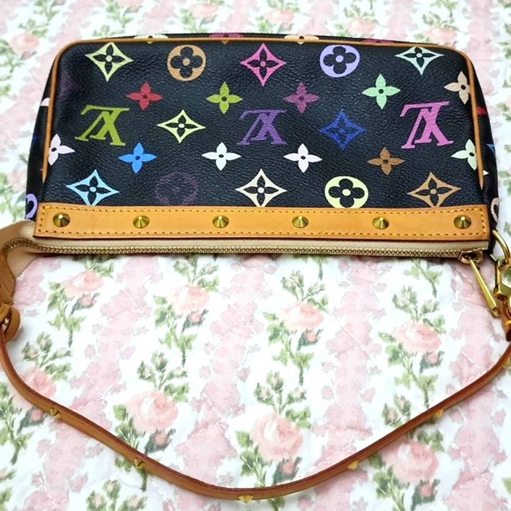 💎 Louis Vuitton Black Takashi Murakami Multicolor Monogram Pochette Bag - Picture 13 of 17